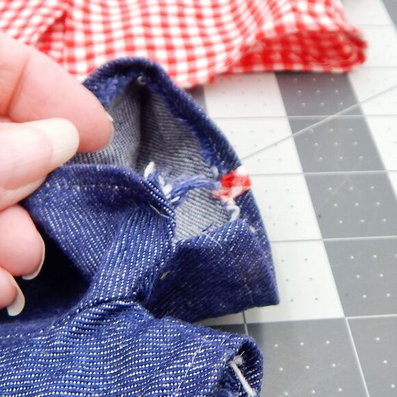 Cabbage Patch Clothing Jean Short Set 1980 Red Check Boat Decal Vintage - Picture 3 of 8